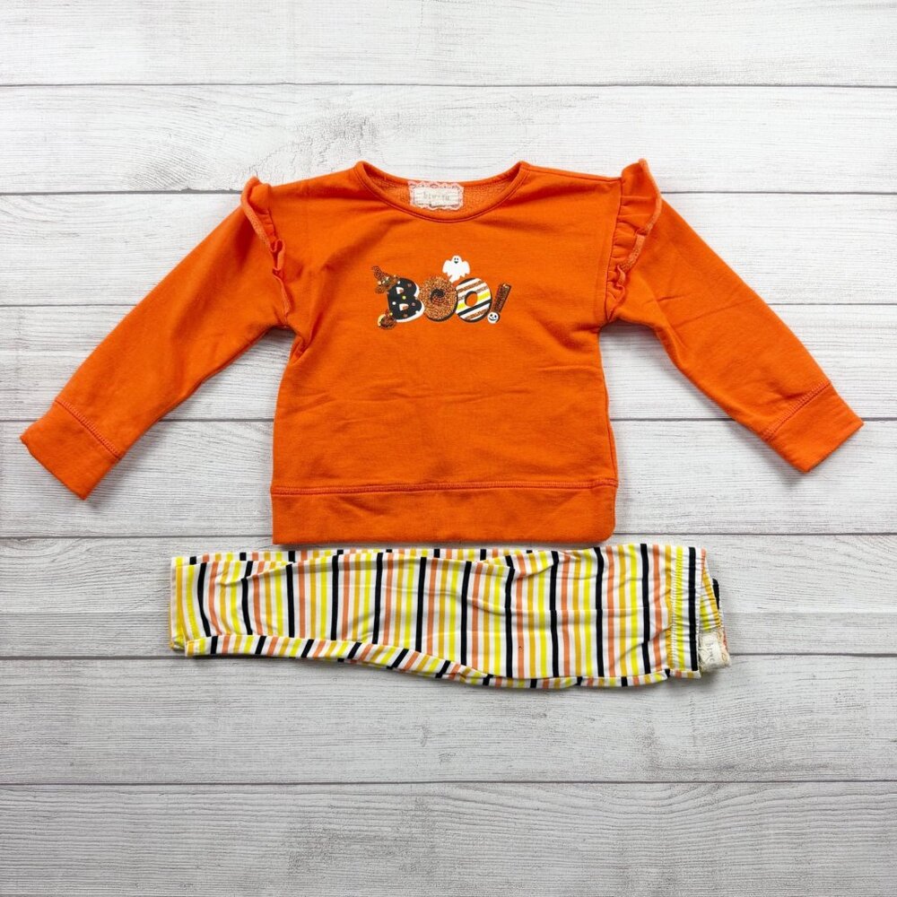 Btween Toddler Girl Halloween Outfit Set Boo Sweatshirt Striped Leggings 4T